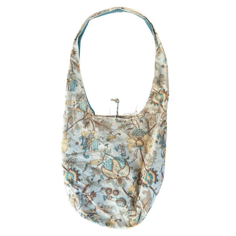 Y2K Homemade teal Blue and beige floral and paisley print hobo bag